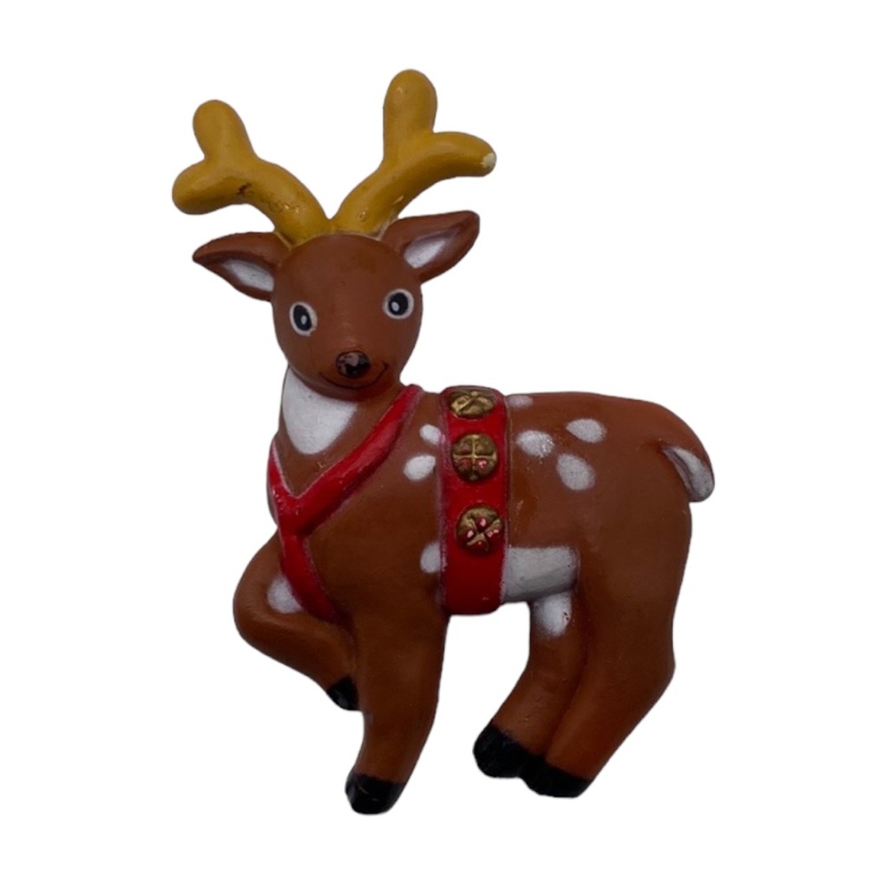 Vintage reindeer Christmas brooch signed  S.Lehman #7000